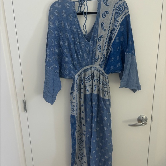 Anthropologie Indigo and Cream Patterned Maxi Caftan - Picture 5 of 6